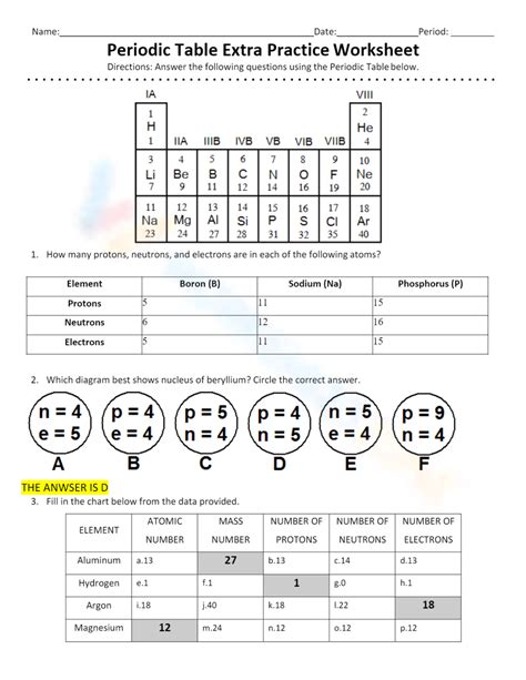 periodic table answers section 3