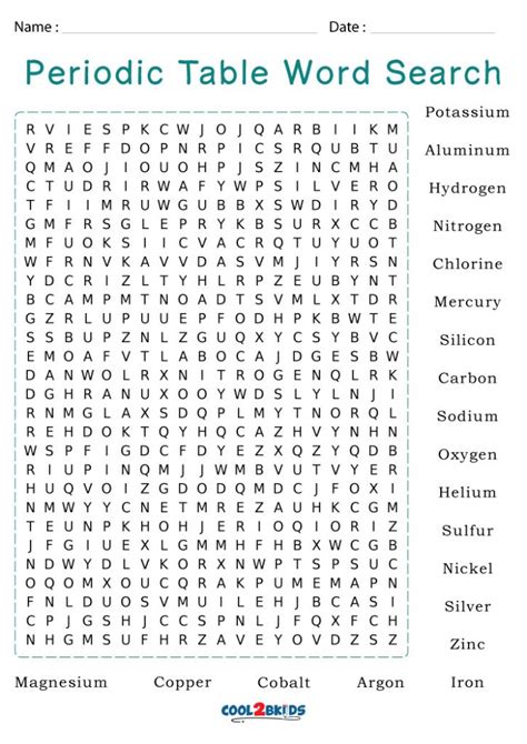 Periodic Table Word Search Answer Key