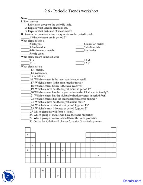 Periodic Trends Worksheet Pdf Chemistry Periodicity Worksheet Answers - Chemistry Periodicity Worksheet Answers