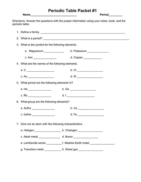 Read Online Periodic Table Packet 1 