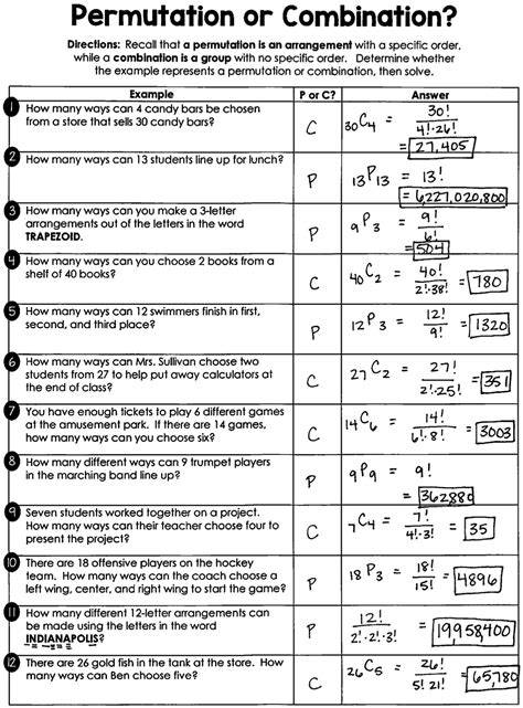 permutation or combination worksheet answers all things algebra