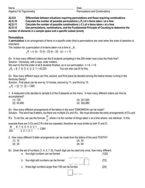 Download Permutations And Combinations Exercises With Answers 