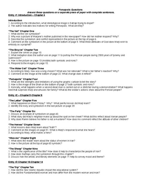 Download Persepolis Study Guide Questions 