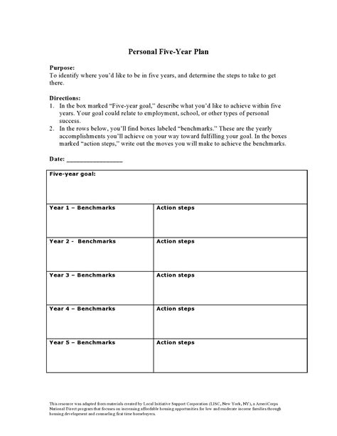 Personal 5 Year Plan Template
