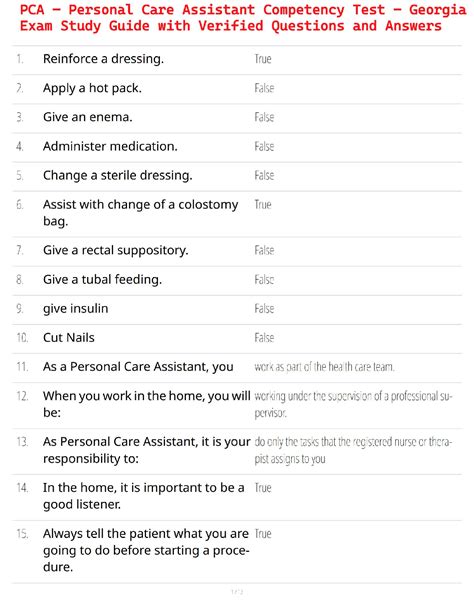 Personal Care Assistant Competency Test Answers Georgia