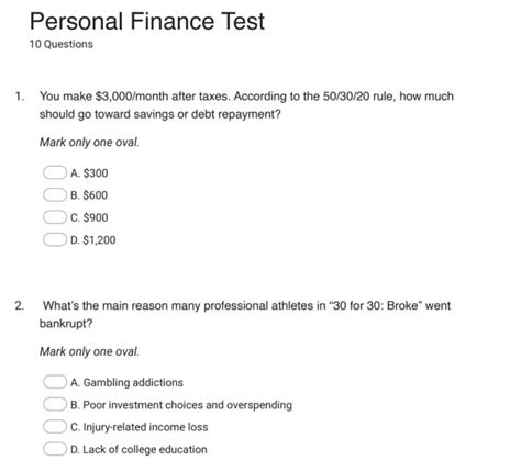 Personal Finance Answer Key