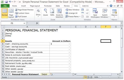 Personal Finance Statement Template Excel