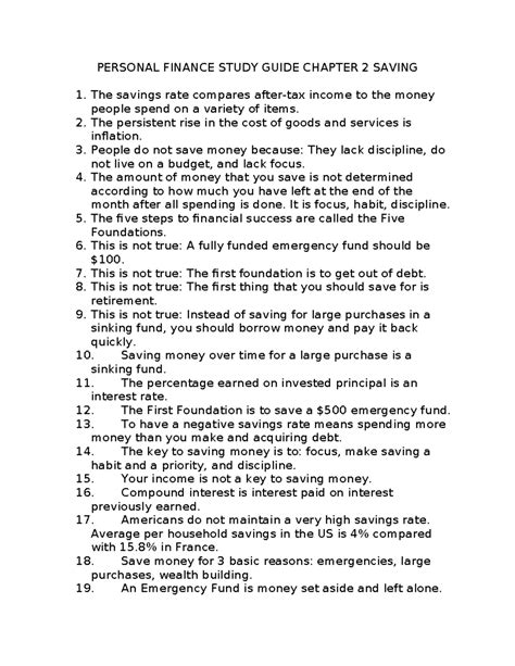 Personal Finance Study Guide Answer Key