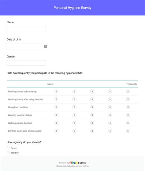 Personal Hygiene Questionnaire