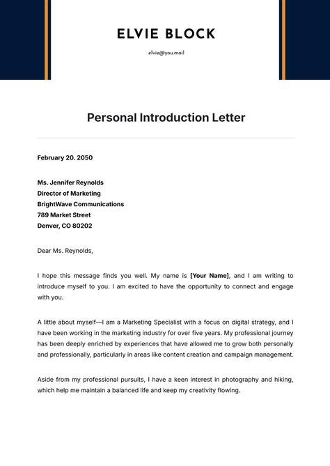 Personal Introduction Letter Sample