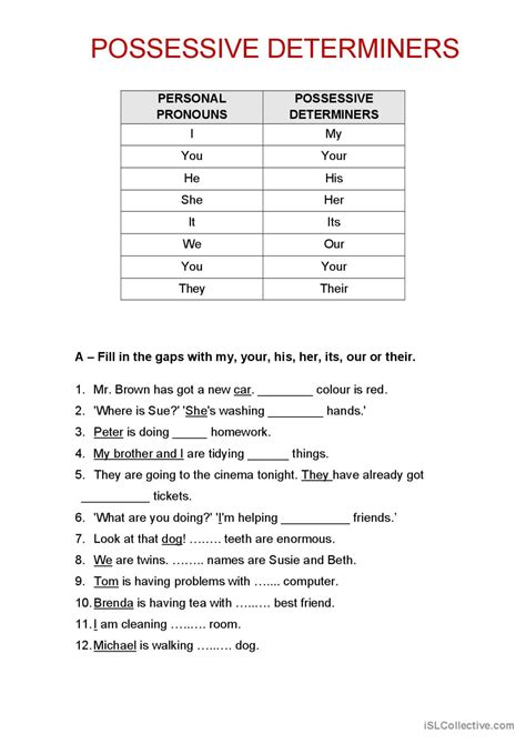 Personal Pronouns And Possessive Determiners Esl Worksheet By Personal And Possessive Pronouns Worksheet - Personal And Possessive Pronouns Worksheet
