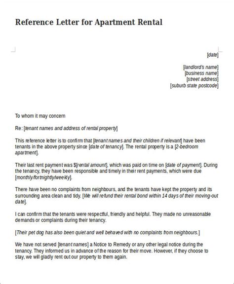 Personal Reference Letter Apartment