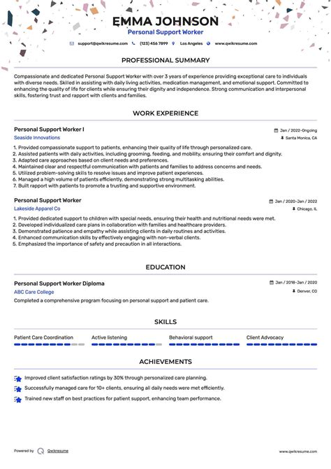 Personal Support Worker Resume