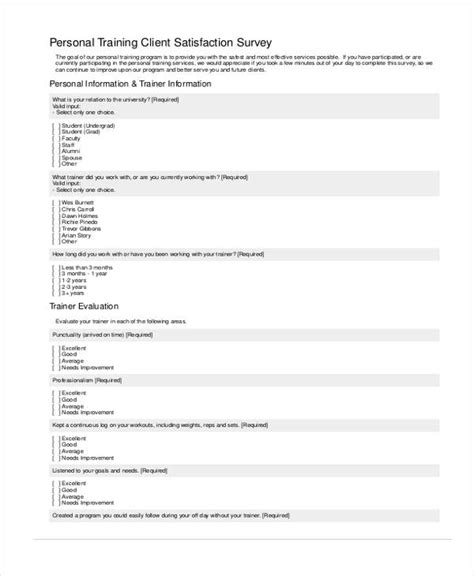 Personal Training Client Feedback Form Upcountry Fitness