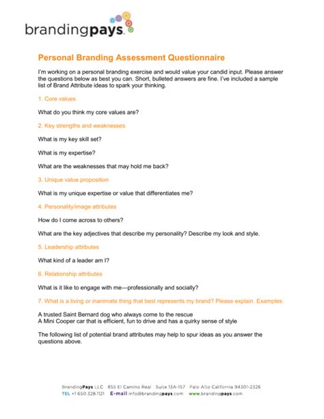 Download Personal Branding Assessment Questionnaire Pdf 