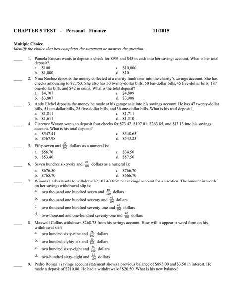Read Online Personal Finance Test Answers Chapter 5 