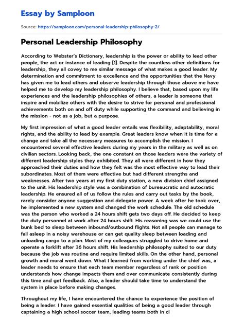 Read Personal Philosophy Leadership Paper 