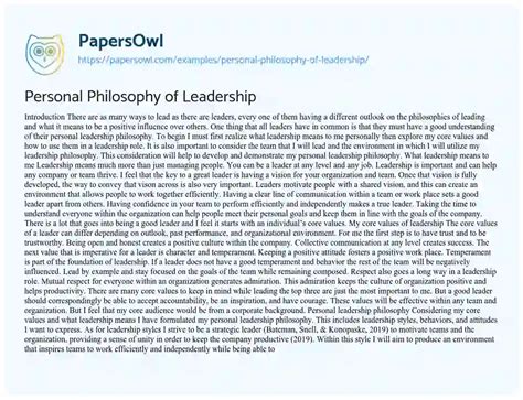 Full Download Personal Philosophy Of Leadership Paper 