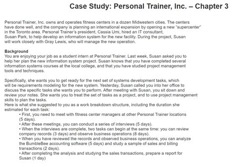 Read Personal Trainer Inc Case Study Chapter 2 