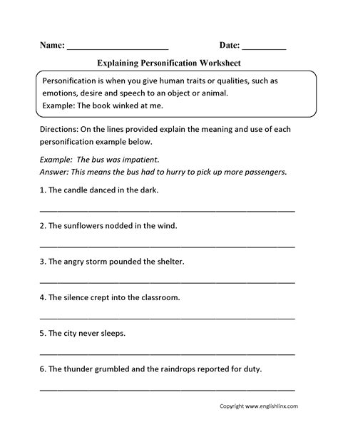 Personification Worksheet Teaching Resources Personification Worksheet 3 - Personification Worksheet 3