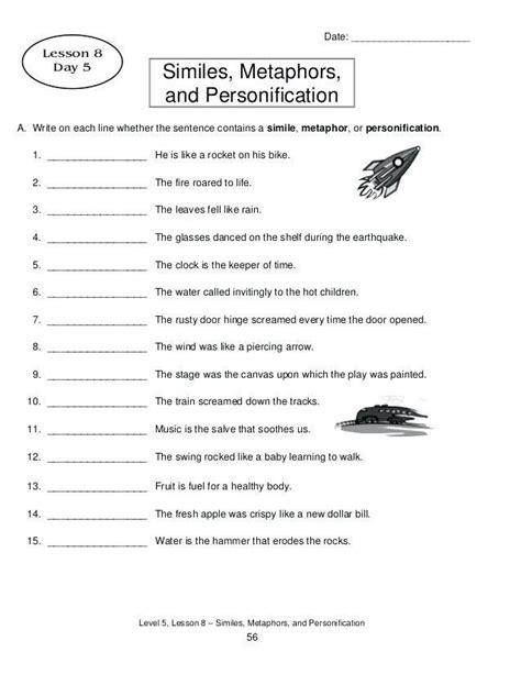 Personification Worksheets Figurative Language Activities Metaphor Worksheet For Middle School - Metaphor Worksheet For Middle School