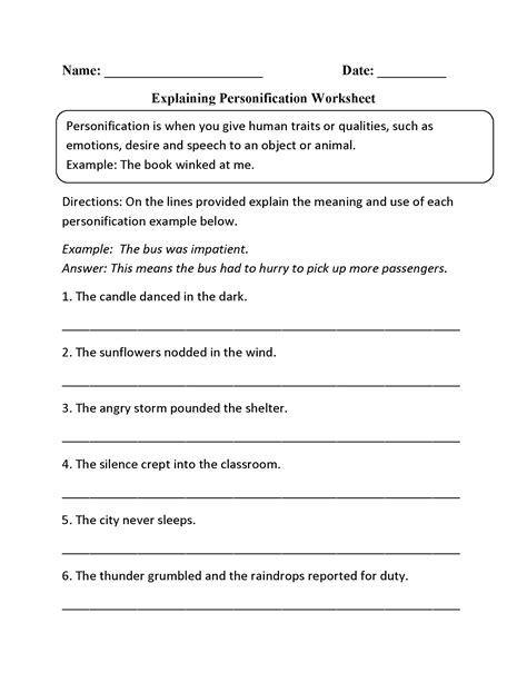 Personification Worksheets Figurative Language For 5th Graders 5th Grade Personification Worksheet - 5th Grade Personification Worksheet