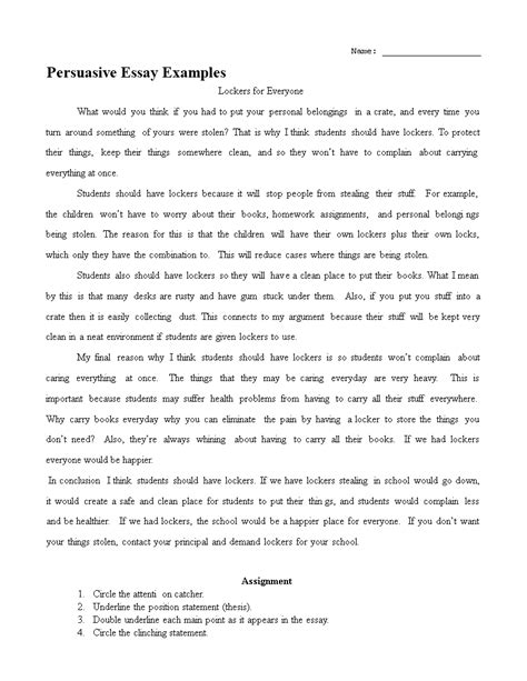 persuasive essay example lockers for everyone answers