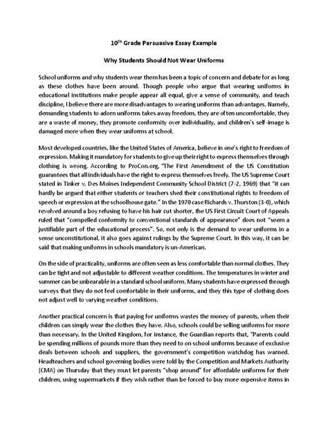 persuasive essay should not students wear uniforms