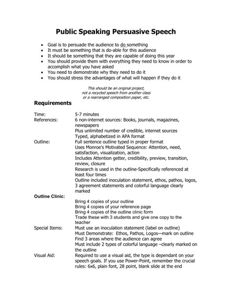 Persuasive Speech Outline Example