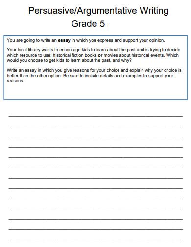 persuasive writing 5th grade packet