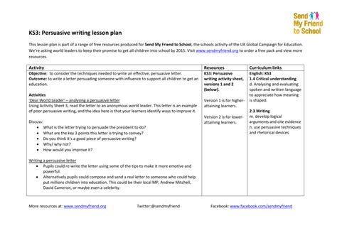 Persuasive Writing Lesson Plan   Persuading An Audience Writing Effective Letters To The - Persuasive Writing Lesson Plan