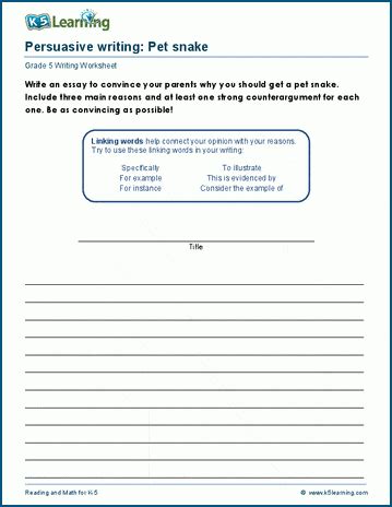 Persuasive Writing Prompts K5 Learning 5th Grade Persuasive Essays - 5th Grade Persuasive Essays