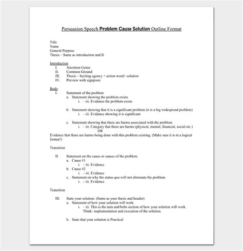 Full Download Persuasive Speech Outline Problem Cause Solution Format 