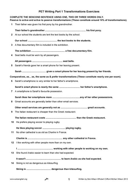 Pet Writing Part 1 Transformations Exercises