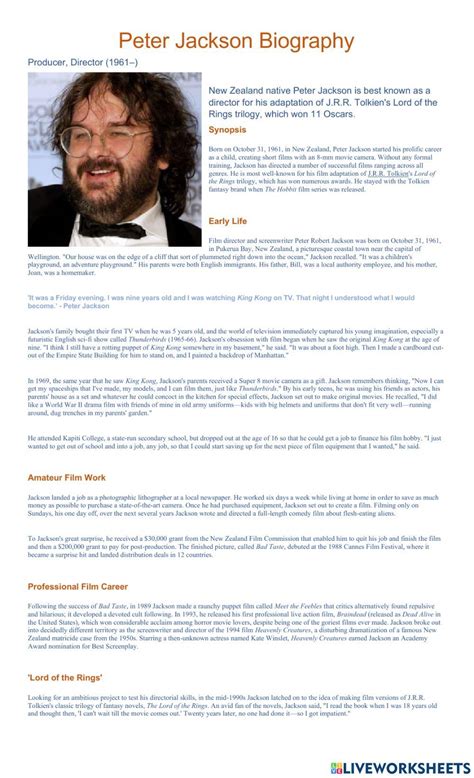 peter jackson biography timeline projects
