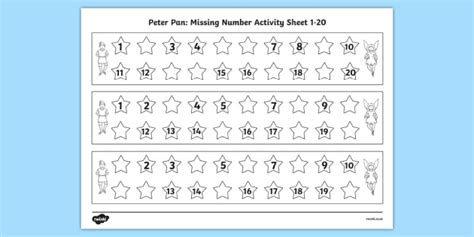 Peter Pan Missing Number Worksheet 1 20 Teacher Missing Numbers 1 To 20 - Missing Numbers 1 To 20