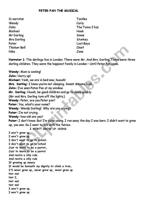 Peter Pan The Musical Script