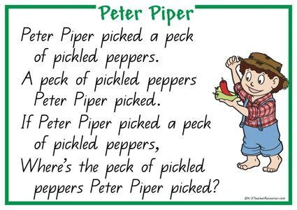 Peter Piper English Poems Peter Piper Picked A Pepper Poem - Peter Piper Picked A Pepper Poem