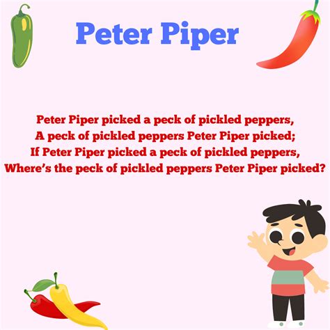 Peter Piper Nursery Rhymes And Traditional Poems Traditional Peter Piper Picked A Pepper Poem - Peter Piper Picked A Pepper Poem