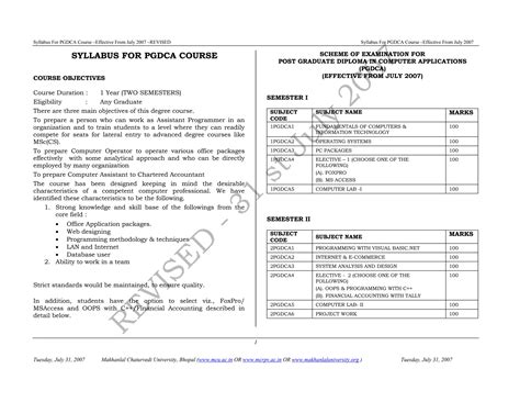 Pgdca Effective From July 2007 Batch Mcu Ac In