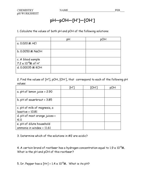 Ph And Poh Worksheet 2 Answer Key Calculating Ph And Poh Worksheet - Calculating Ph And Poh Worksheet