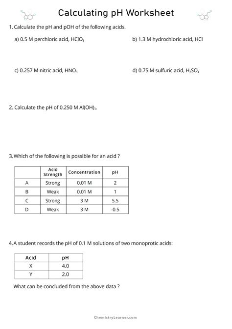 Ph Calculations Worksheet
