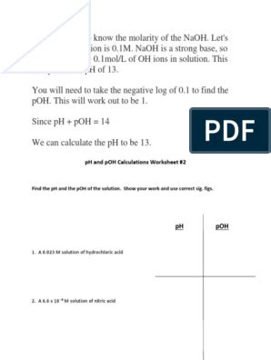 Download Ph And Poh Calculations Answer Key 