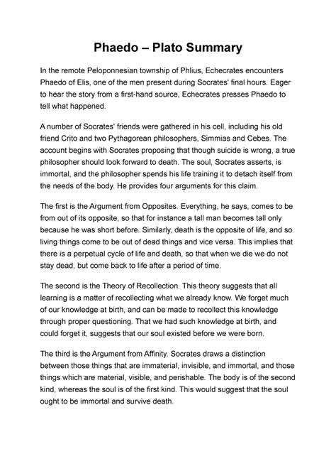 Phaedo By Plato Summary