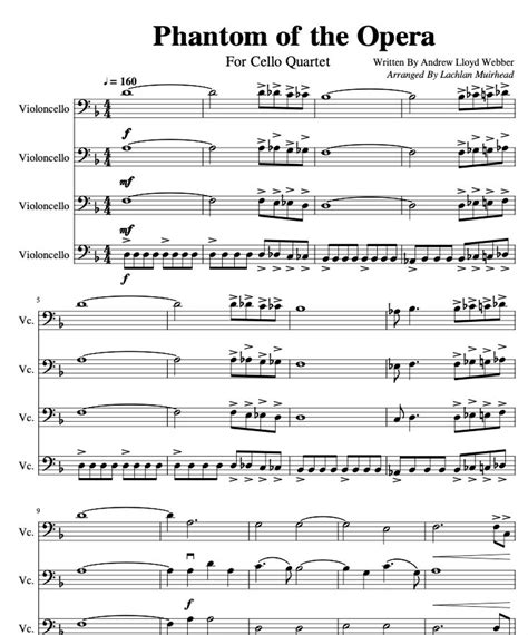 Phantom Of The Opera Cello Sheet Music