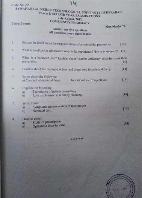 Pharm D 2nd Year Previous Question Papers Jntuh
