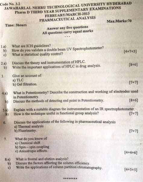 Pharm D 3rd Year Previous Question Papers