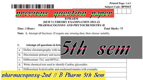 Pharm D 5th Year Previous Question Papers