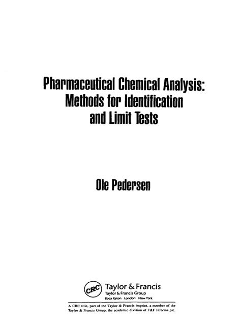 Pharmaceutical Chemical Analysis Methods For Identification And Limit Tests