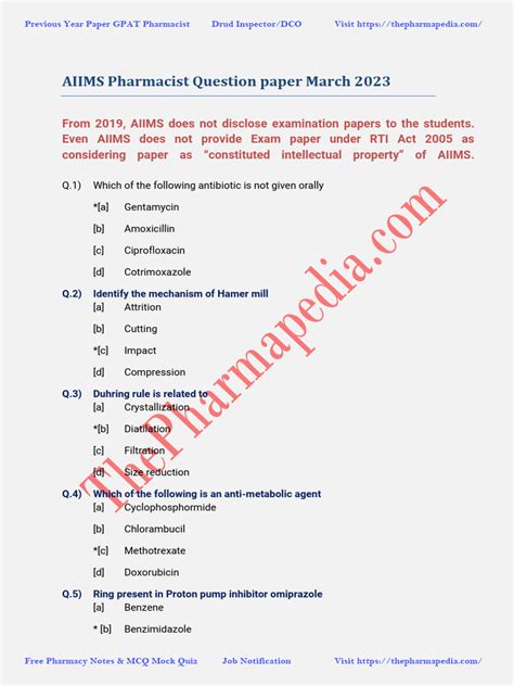Download Pharmacist Exam Paper 